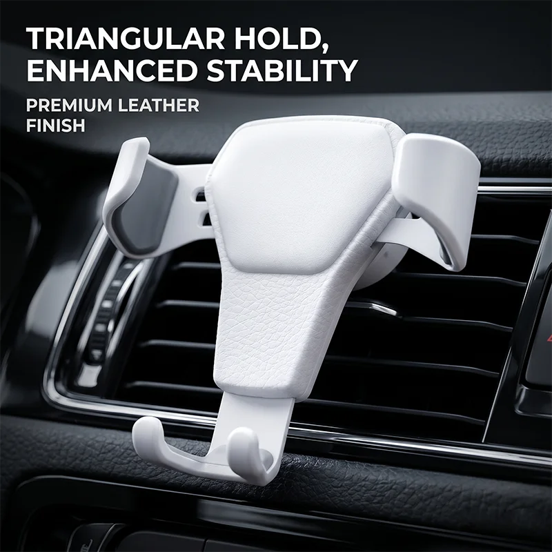 Leder-Textur-Finish, Auto-Handyhalterung für Lüftungsschlitze, Schwerkraft-Handyhalterung, dreieckige Stabilität für Fahrzeuge, Einhandbedienung