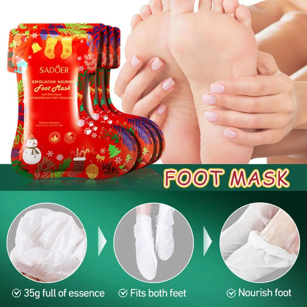 1 Paris SADOER Christmas Exfoliating Foot Mask Feet Foot Smooth Moisturizing Skin Nourishing Care Tender Skincare Glove Mas O3X2