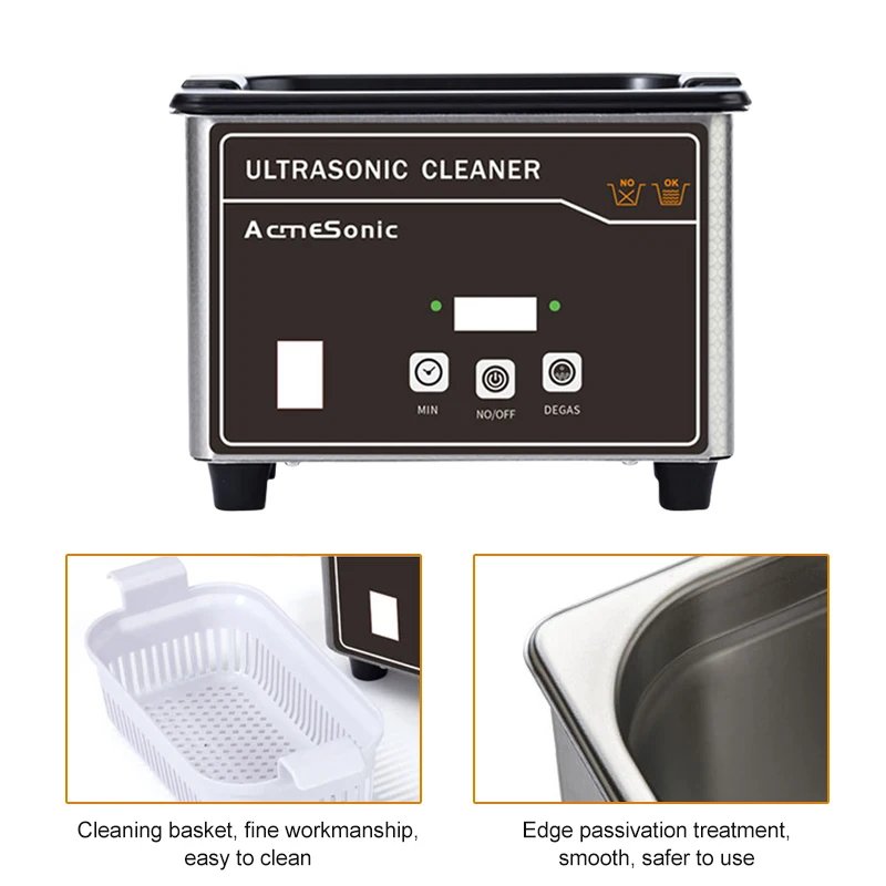 800ml Ultrasonic Cleaner Bath Timer Jewelry Brush Glasses Manicure Stones Cutters Dental Razor Parts Ultrasound Sonic