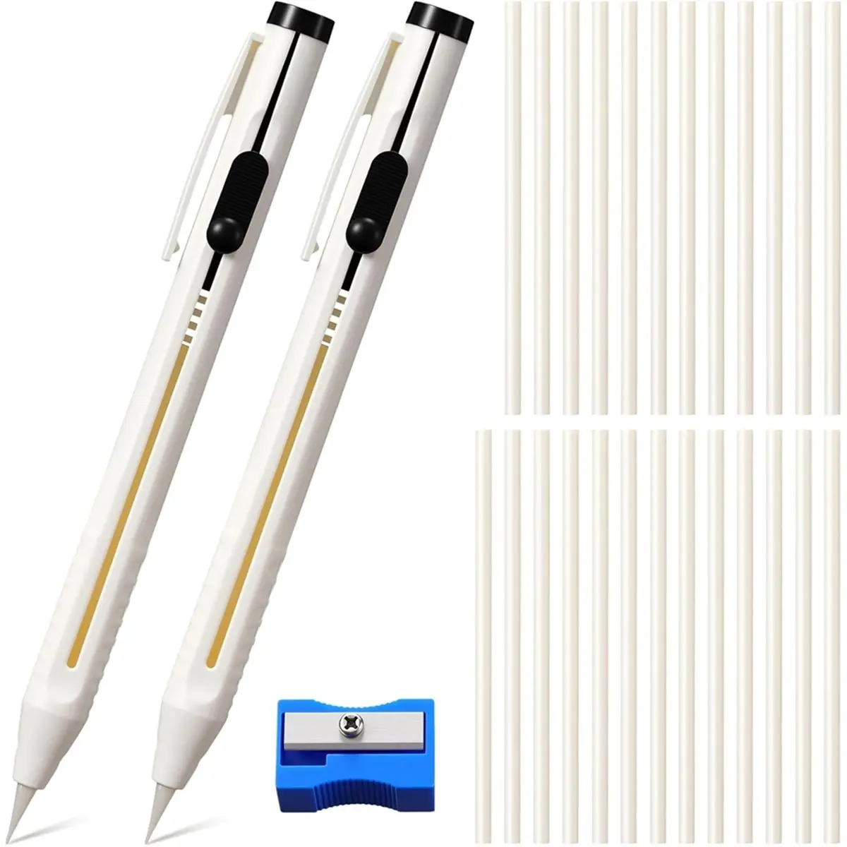 A75K Chalk Pencil Refillable Set, Sewing Chalk Pen and White Refill Tailors Pencil for Marking Fabric Patterns