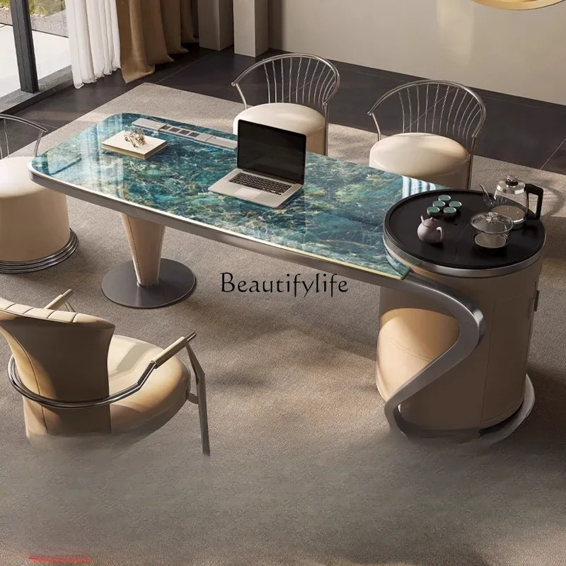 54-*Light luxury desk luxury stone slate tea integrated modern simple home