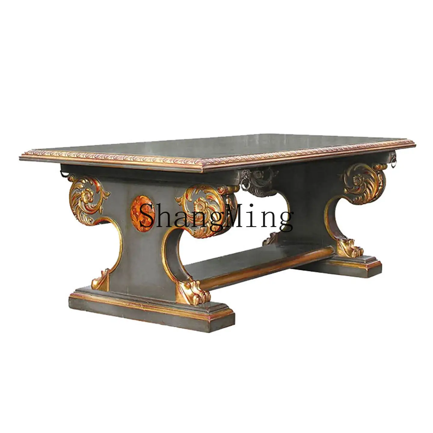 

Обеденный стол из массива дерева SM с резьбой, неоклассический, роскошный, для банкетов, для вилл и больших апартаментов, с золотой отделкой
