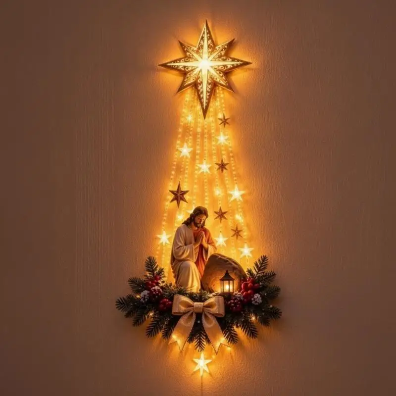Wall Mounted Lighted Wall Decoration Warm White Lights Christmas Theme Style Light-emitting Birth Scene Wall Decoration