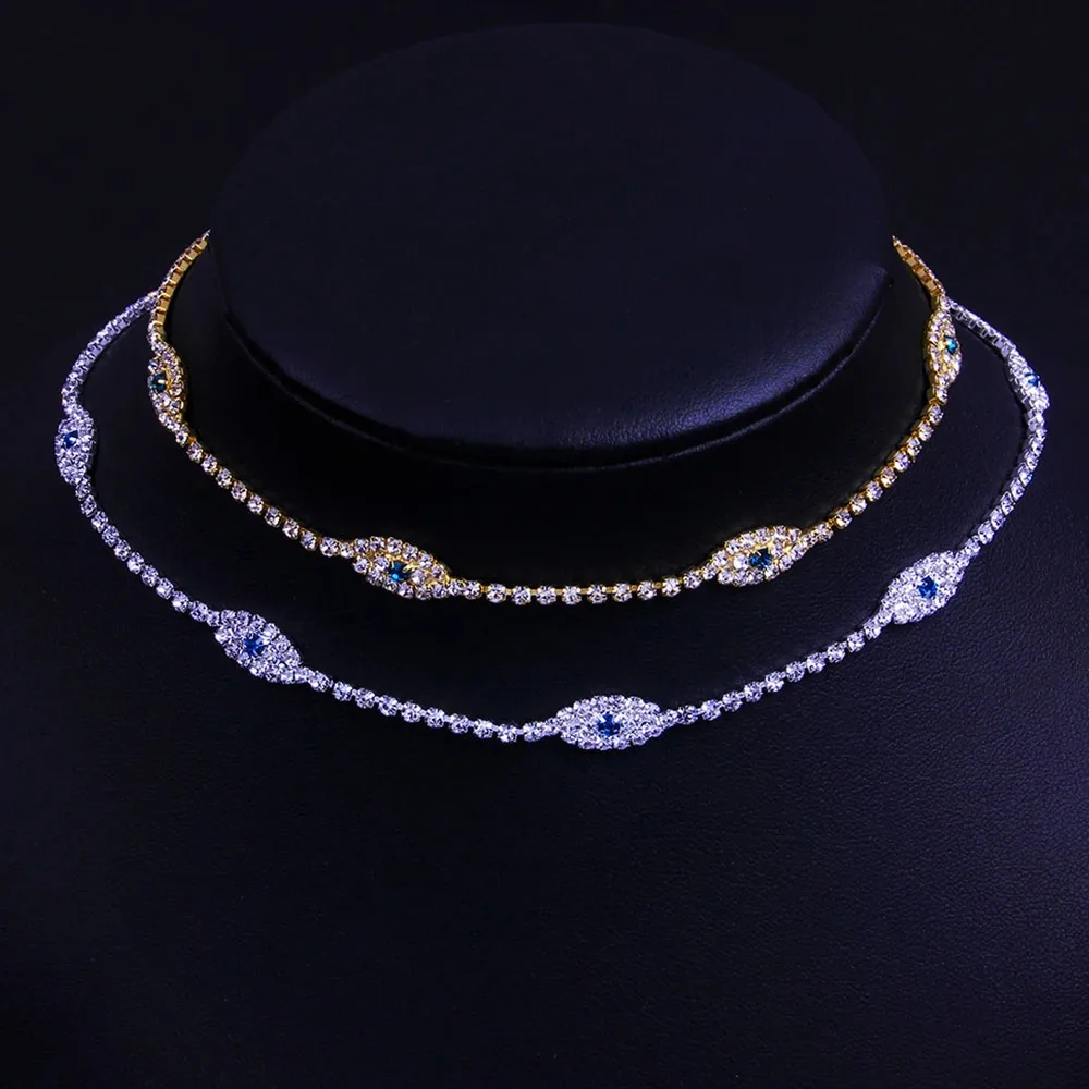 لامعة حجر الراين المختنق قلادة للنساء ، عين الشر ، التركية الأزرق العين ، كريستال تنس سلسلة ، مجوهرات اكسسوارات ، موضة