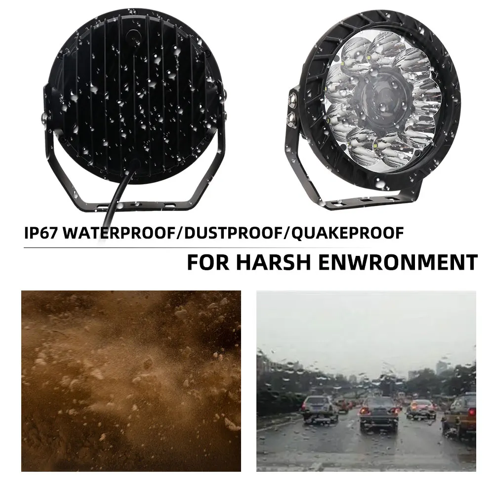 7 Inches Led Round Lamp Spotlight Work Light Ip 68 Waterproof White Color Truck Road Driving Headlight Super Brightness