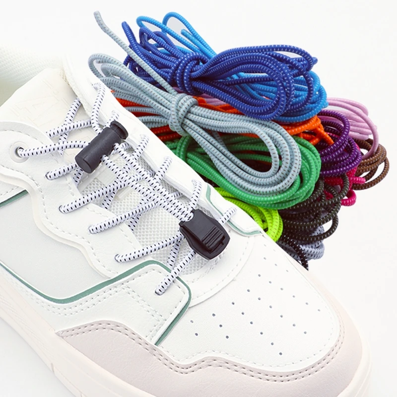 1 Pair Round No Tie Shoelaces Snap Locking Elastic Shoelaces Kids Adult Sneakers Quick On/Off Laces Shoe Accessories