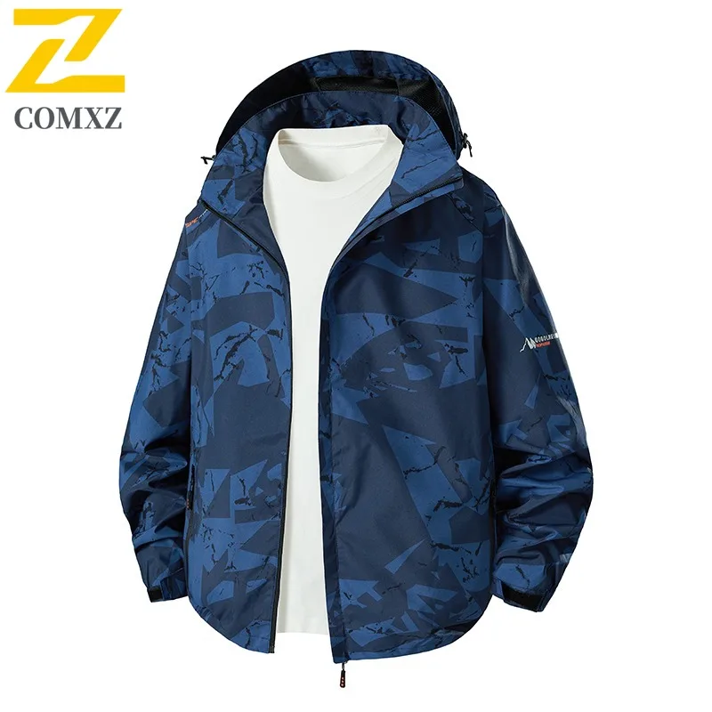 

COMXZ 2025 Мужская камуфляжная ветровка, пальто, весна-осень-зима, легкий съемный капюшон, ветрозащитное пальто большого размера для походов
