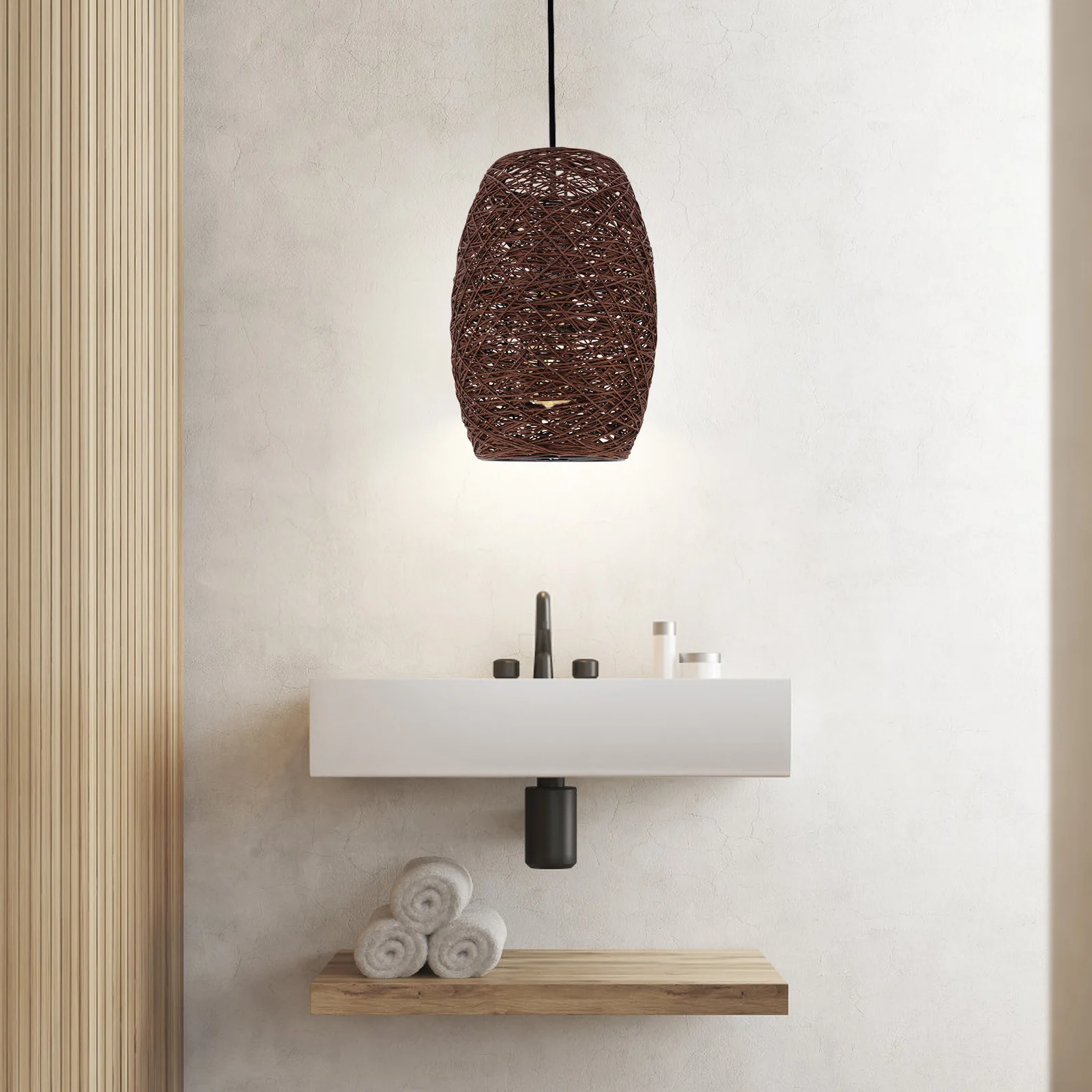 

Rustic Style Rattan Woven Lamp Shade Durable Hanging Lamp Cover for Bedroom Living Room Home Ceiling Light Cover