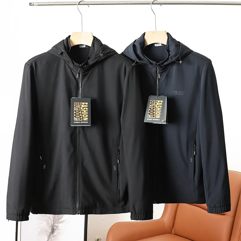 

Мужское демисезонное пальто с капюшоном из гладкой дышащей ткани «молочный шелк» для повседневной носки и городского стиля