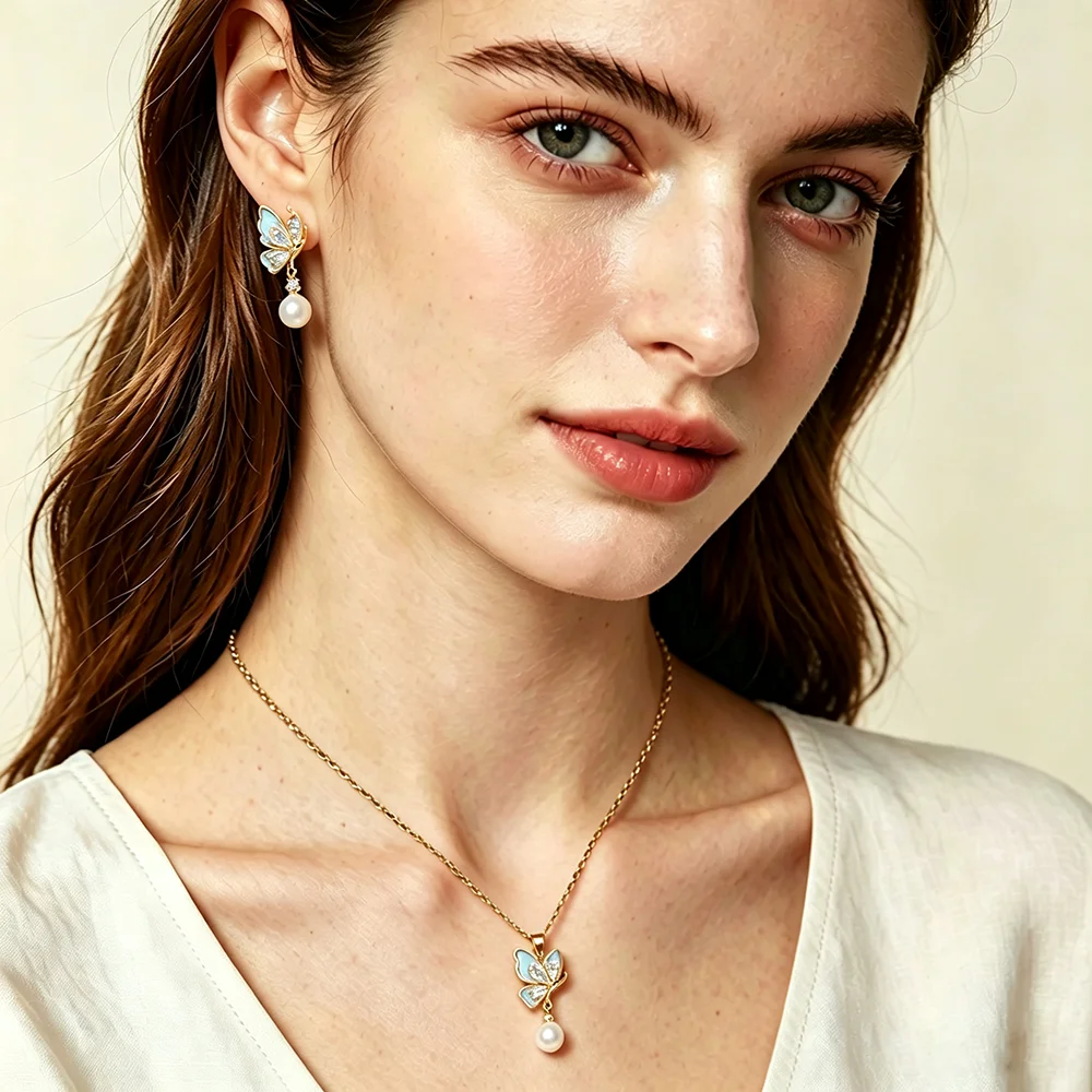 Echte 925 Sterling Silber Perlenkette Ohrring-Sets für Damen, Brautschmuck aus Süßwasser-Naturperlen, Geschenk für die Ehefrau, Weiß Schwarz – Detail 6