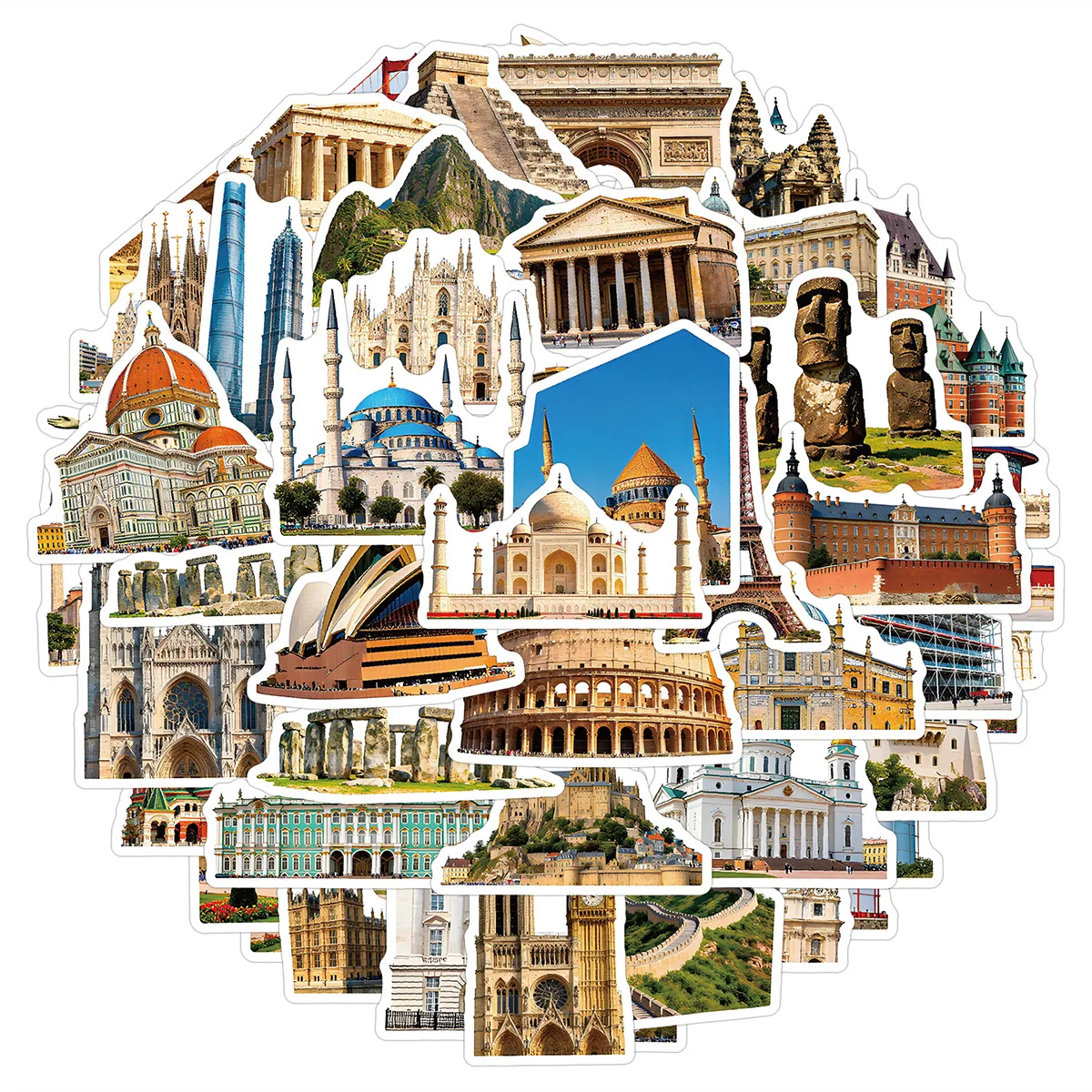 50/100PCS World Famous Architecture Graffiti Stickers Water Cup Laptop Waterproof Decoration Creative Stationery Sticker
