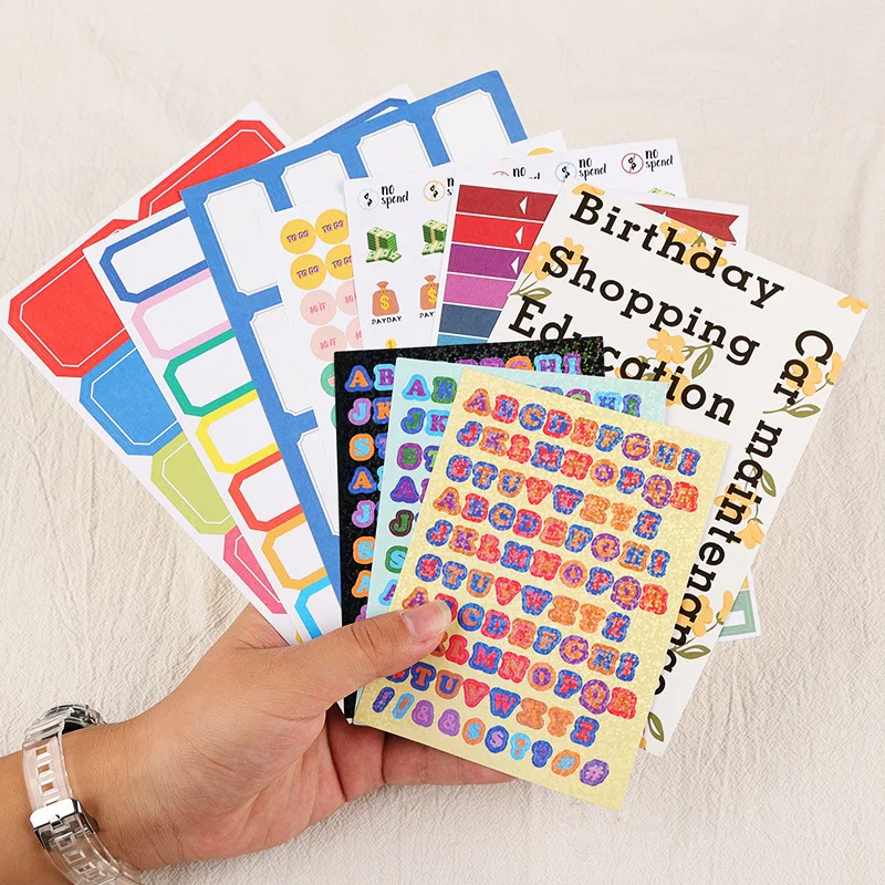 Loose-Leaf Notebook Handwritten Labels, Indicar a cor branca e azul, Letter Sticky Notes, Index Stickers