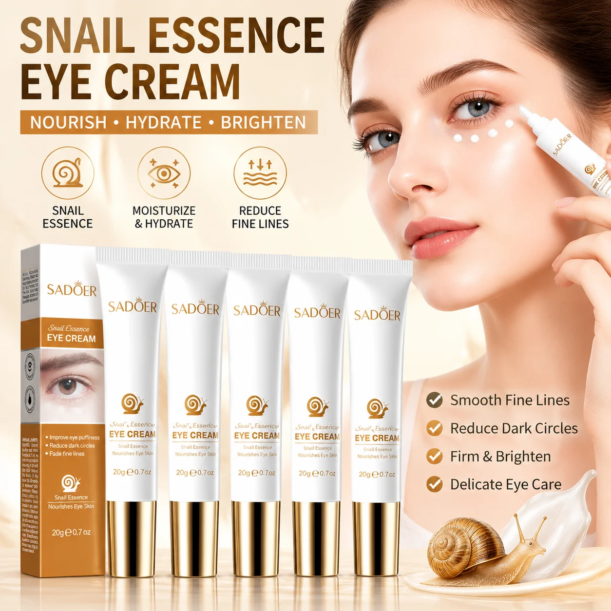 Snail Cream Gel - Schnecken-Augencreme gegen Falten, entfernt dunkle Augenringe,