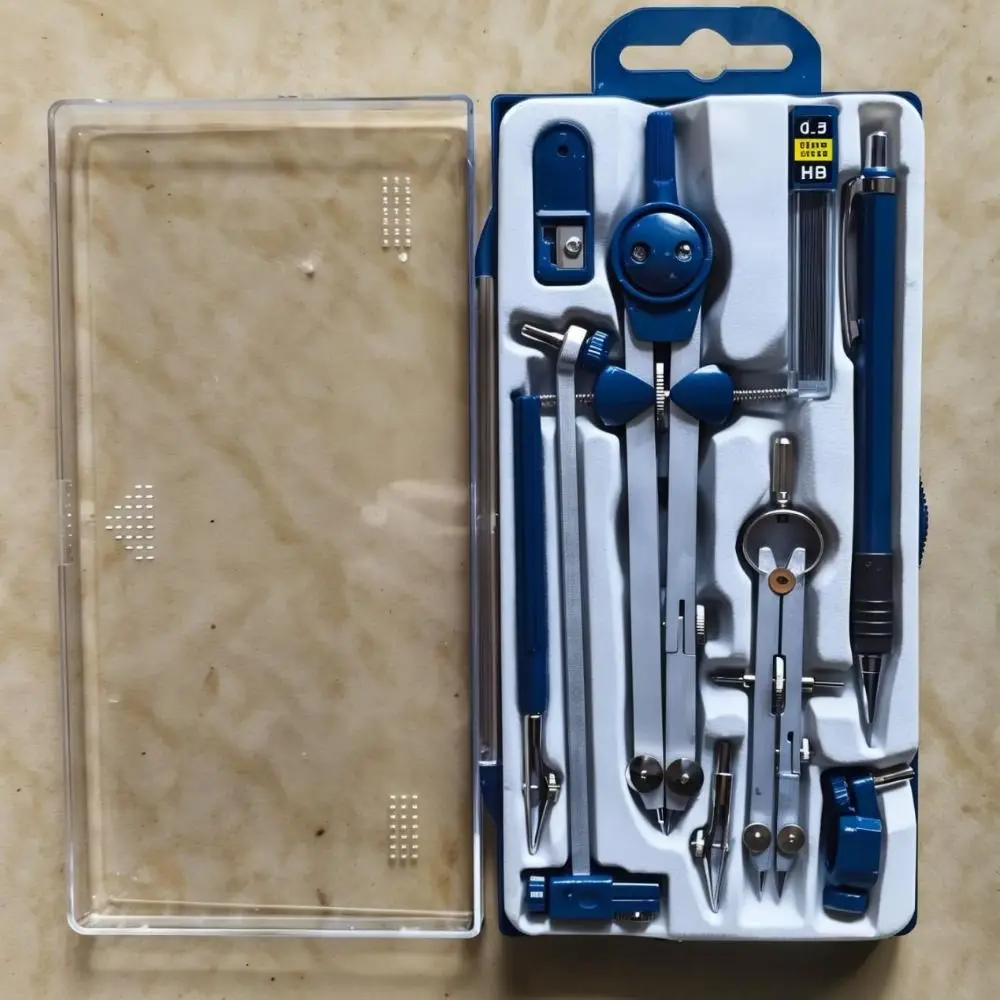 7 قطعة/الحزمة غطاء شفاف رسم البوصلة عدة قلم رصاص ميكانيكي البلاستيك أداة الرسم مجموعة مسطرة قياس الفولاذ المقاوم للصدأ