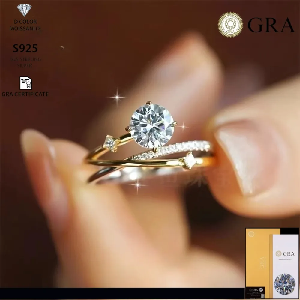 

Кольцо из стерлингового серебра 925 пробы, звездная дорожка, звездное разделение цветов, кольцо с муассанитом на один карат, свадебное предложение, модное