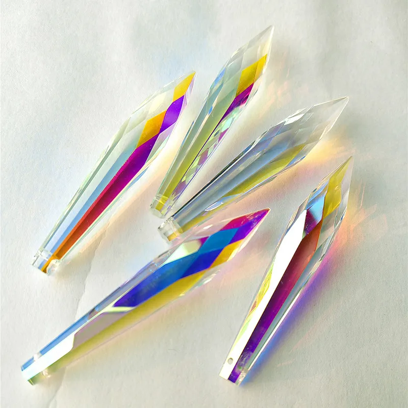 Top Quality 20pcs 76mm Rainbow Color Crystal Icicle Faceted Pendant Prism Parts (Free Ring) Sun Catcher Lighting Home Decoration