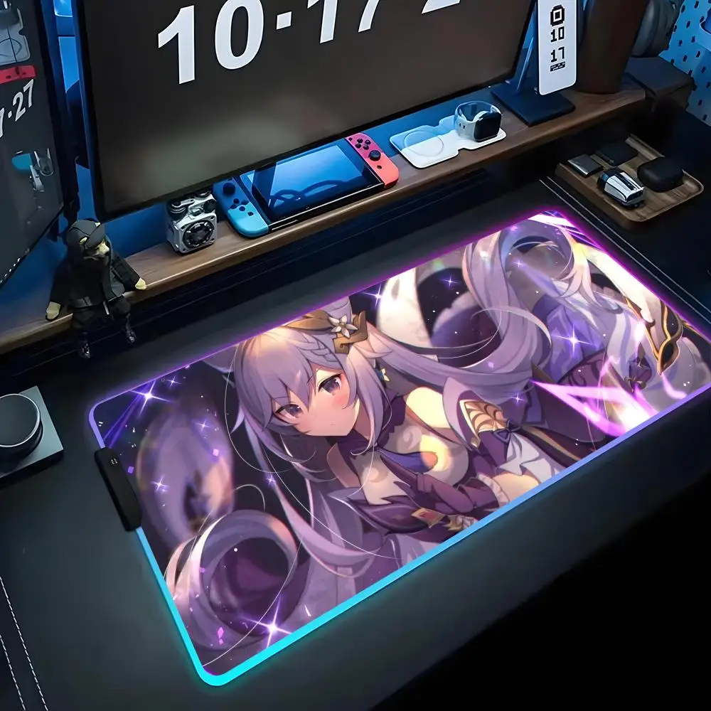 

Коврик для мыши Keqing с RGB-подсветкой, большой игровой коврик для мыши, светящийся коврик для ПК, настольный коврик, большой коврик для клавиатуры, коврик для стола