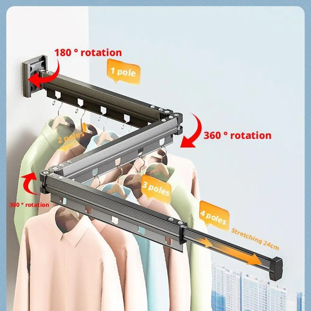 Space Saver Clothes Drying Rack, Folding Drying Rack, Wall-mounted Collapsible Drying Rack Shelf Hanger 2/3Fold