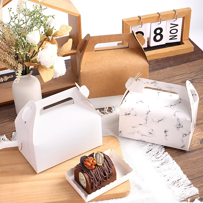 100x Medium Kraft Paper Gift Boxes 16.2*9*8.2cm with Handles,Food-grade Bakery Boxes Paper for Birthday Wedding Party Favors Box