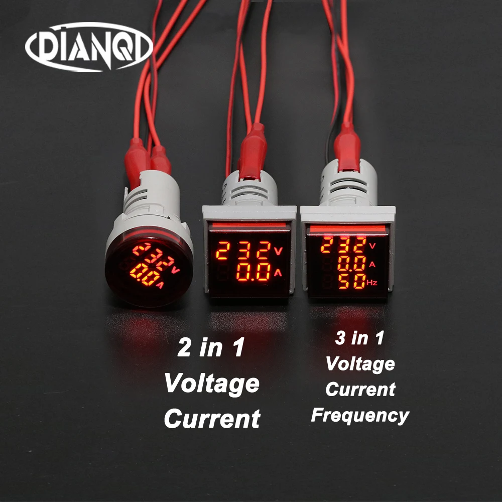 22 millimetri Digital 3in1 Indicatore di Tensione AC Amperometro Voltmetro Hz Corrente LED del Tester del Tester Luci di Segnalazione AC 60-500V colorato frequenza