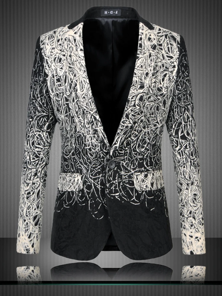 

Мужской приталенный однобортный пиджак с длинным рукавом для выступлений, модная повседневная одежда для молодежи и церемоний