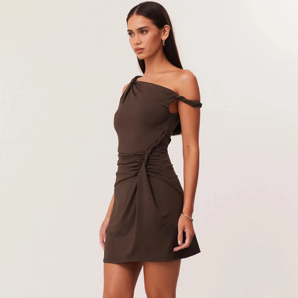 Blifanbo sexy gola diagonal mini vestido feminino elegante ruched cinta de espaguete magro cintura alta sólido retalhos clube vestido de festa