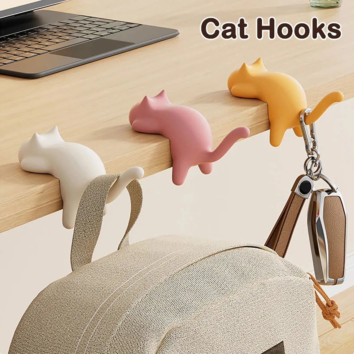 2pcs Cat Backpack Hook, Office Desk Edge, No Marking, No Punching, Student Desk Side Multifunctional Bag Hanger