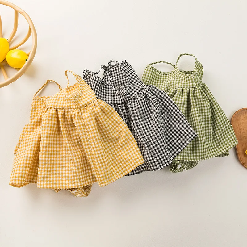 Infant Girls Plaid Style Rompers Breathable Cotton Bodysuits Sleeveless One-piece Clothes Newborn Baby Jumpsuits 0-24M