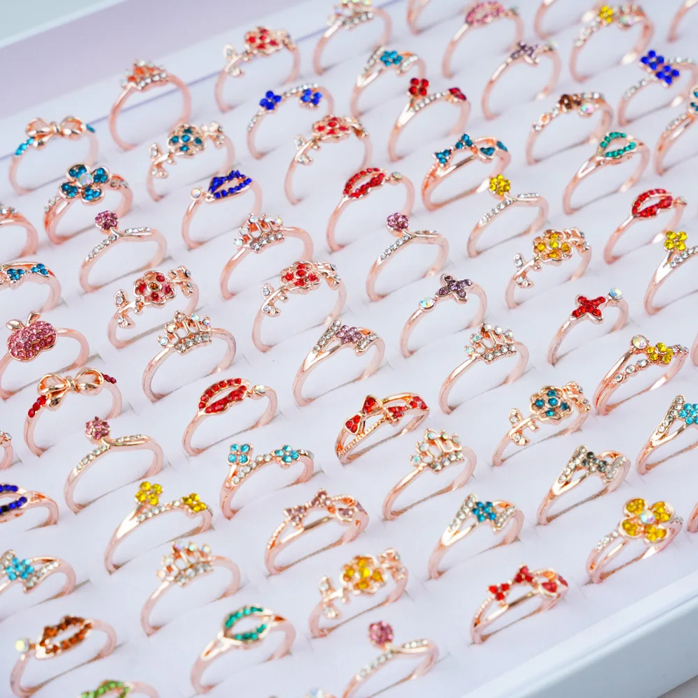 10 قطعة/الوحدة الموضة بسيطة الكلاسيكية حجر الراين خواتم للنساء العصرية زهرة تاج القوس مختلط نمط مجوهرات هدايا حفلات الزفاف