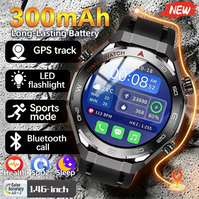 Militärische Herren-Smartwatch, Gesundheitsmonitor, kabelloser Anruf, Smartwatch, Fitness, IP68, wasserdicht, Sportuhren für Herren, Android ‎ HT30