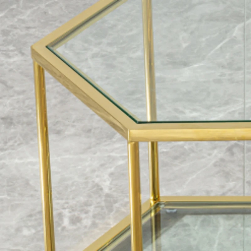 Golden Glass Coffee Table Modern Glass Center Table Hexagonal Modular Coffee Table Small Side Table Suitable For Living Room