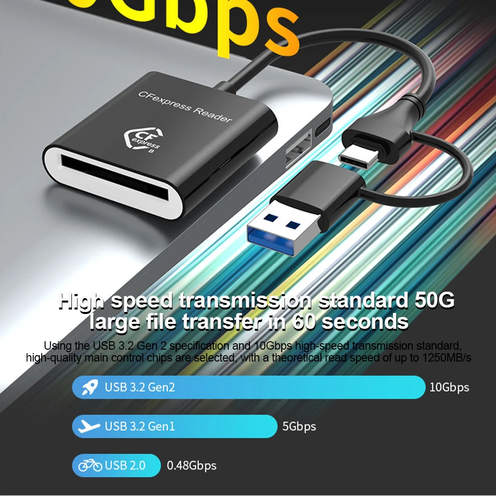 CFexpress نوع B قارئ بطاقات 10Gbps USB3.2 Gen2 محول المحمولة نوع A-C CF Express B قارئ بطاقات لنظام التشغيل Windows XP MAC OS ل SLR