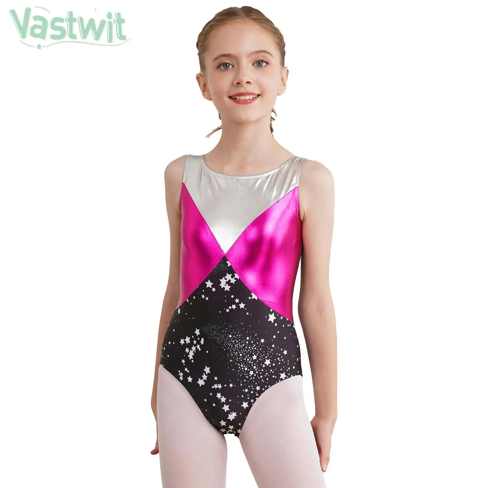 Cnild Girls Sleeveless Print Dance Bodysuit Ballet Gymnastics Figure Skating Leotard Dancewear Swimwear Yoga Exercise Sportswear