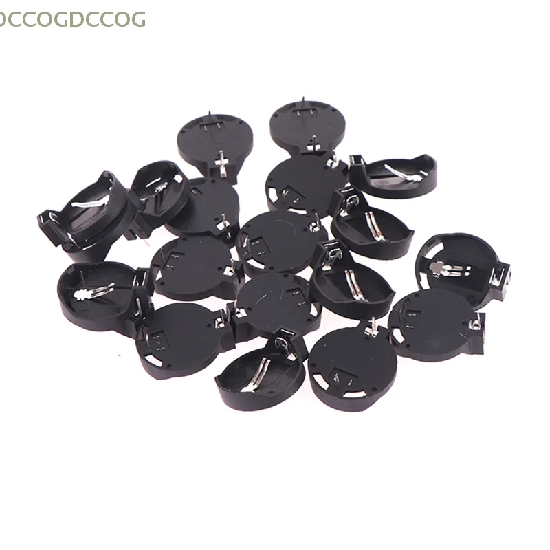 20 قطعة المقبس Cr2032 مع 2 دبابيس 3 فولت الأسود تصاعد الرصاص تحتاج لحام CR2032 حامل البطارية عملة حامل الخلية صندوق #5