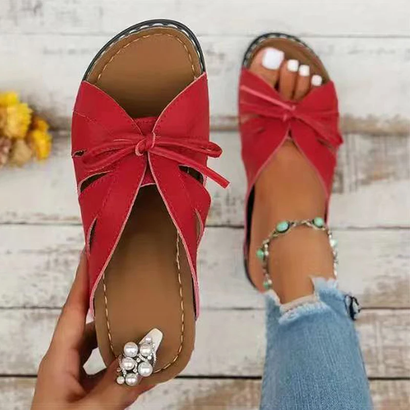 Sandalias de tacón bajo para Mujer, zapatos de verano, calzado de tendencia, color rojo, 2024