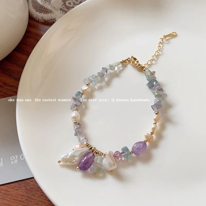 

«Фиолетовая аура поставляется из востока» Натуральный красочный флюоритовый пресноводный жемчуг для женщин Ins Style Ниша Высококачественный аметист