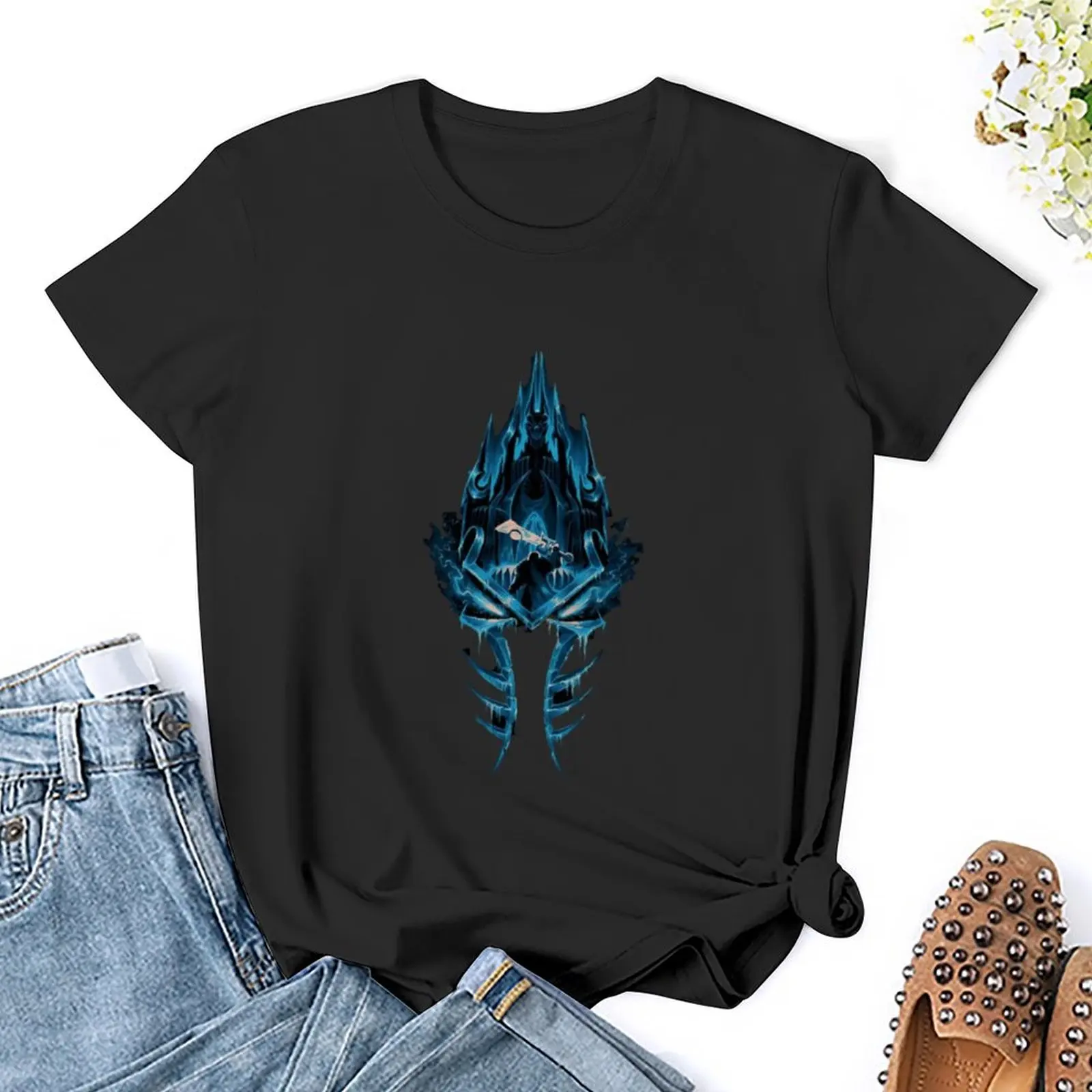 Lich King Helmet T-shirt extragrande para mulheres, roupas vintage, Workout T-shirts, alta qualidade