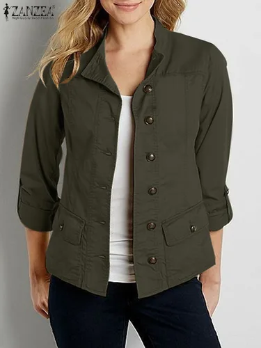 Imagen 2 del producto ZANZEA-prendas de vestir de manga larga con cuello redondo para mujer, moda informal para fiesta, abrigos finos con botones elegantes, chaquetas OL Vintage de otoño 2024