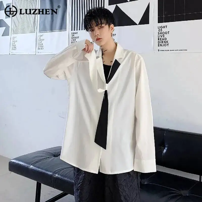 

LUZHEN 2026 New Korean Style Necktie Decorate Loose Casual Shirts Men's Fashion Handsome Original Niche Long Sleeve Tops JY6945