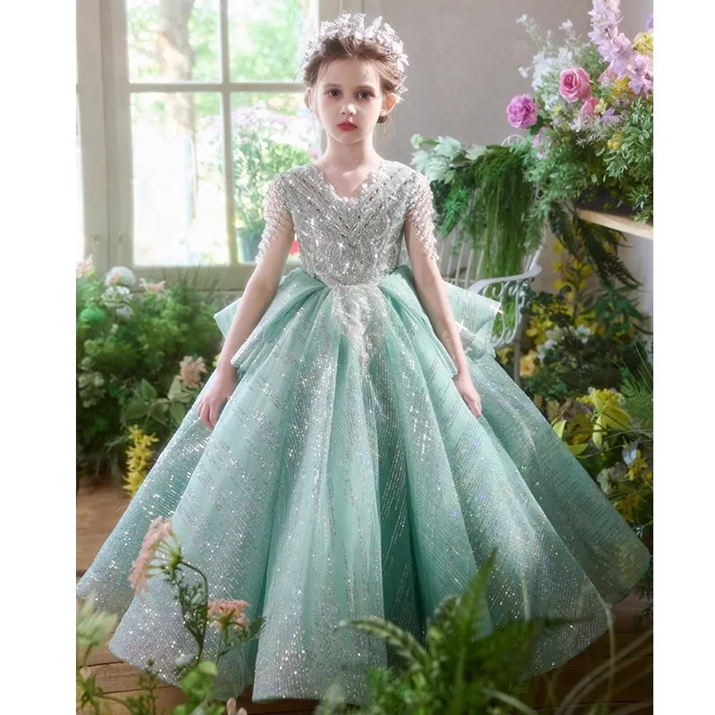 Vestido de Gala Luxuoso para Daminhas de Honra, Apresentações de Piano, Aniversários e Princesas - Novo