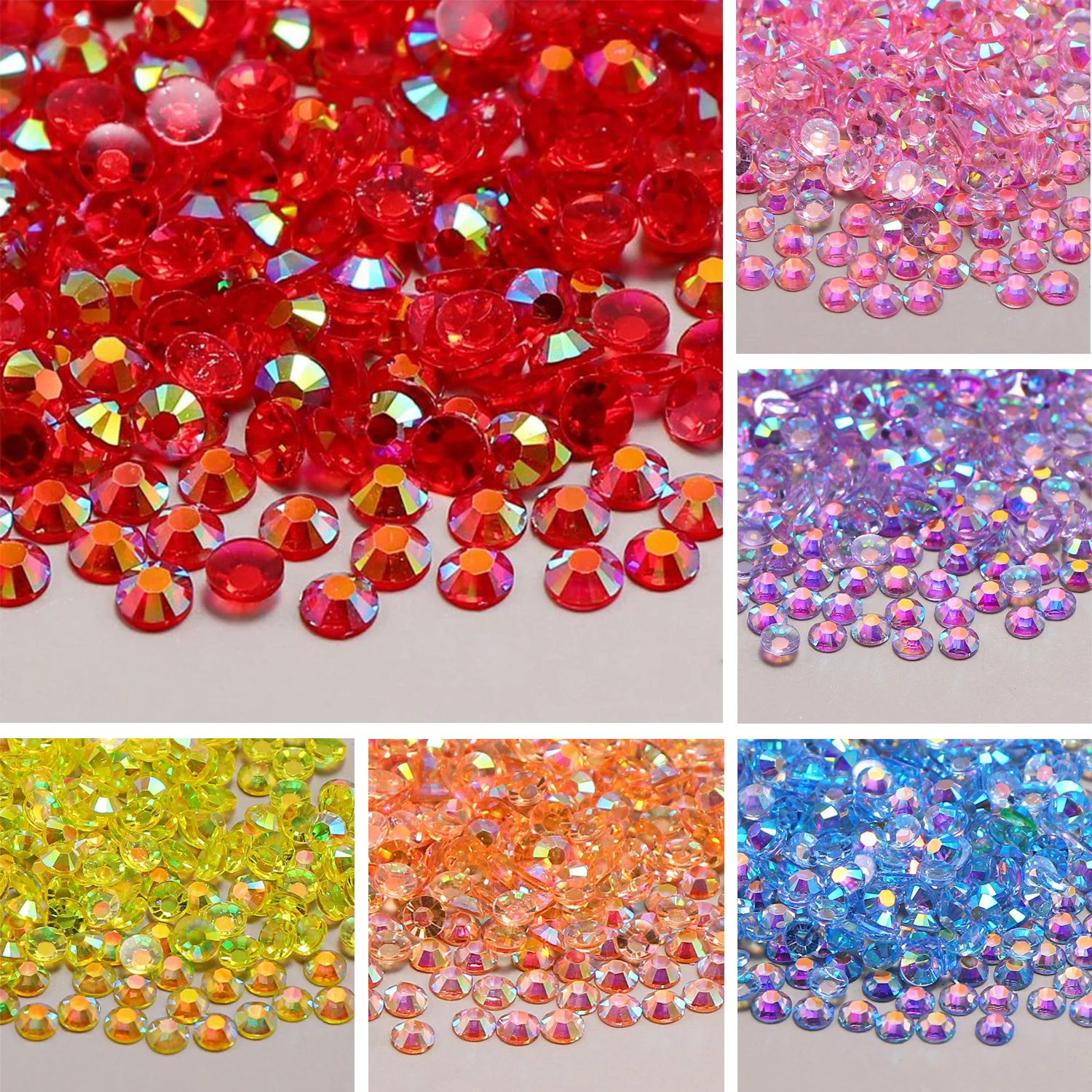 500–1000 Stück transparente AB-Strasssteine, nicht Hotfix-Harz, flache Rückseite, für DIY-Nagelkunst, Schmuck, Kleidungsstück, Dekorationen, zum Aufkleben