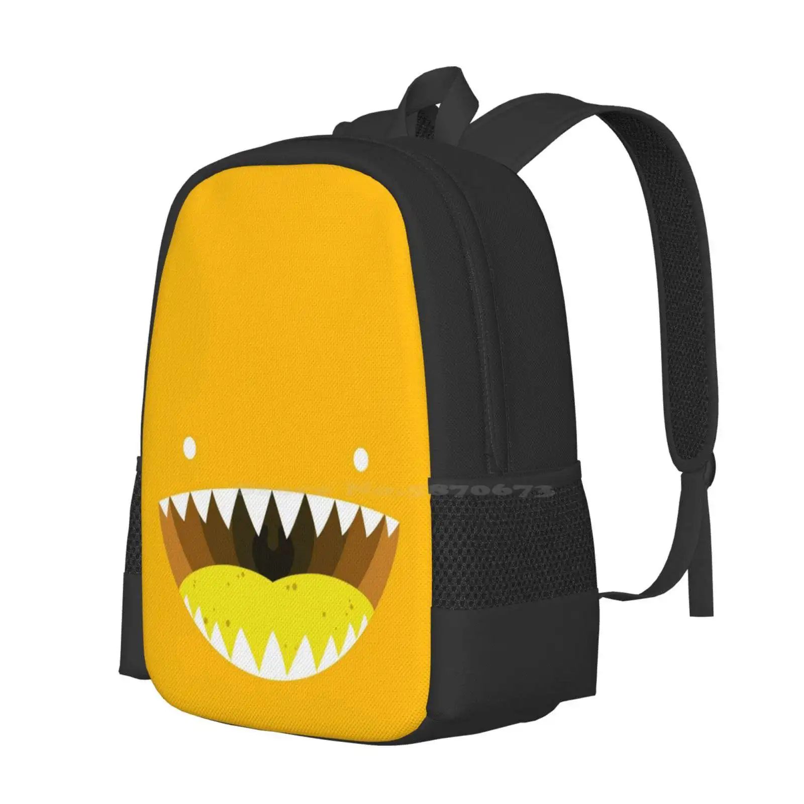 Mouth Tee Yellow Pattern Design Laptop Travel School Bags Mouth Teeth Tongue Cute Yellow