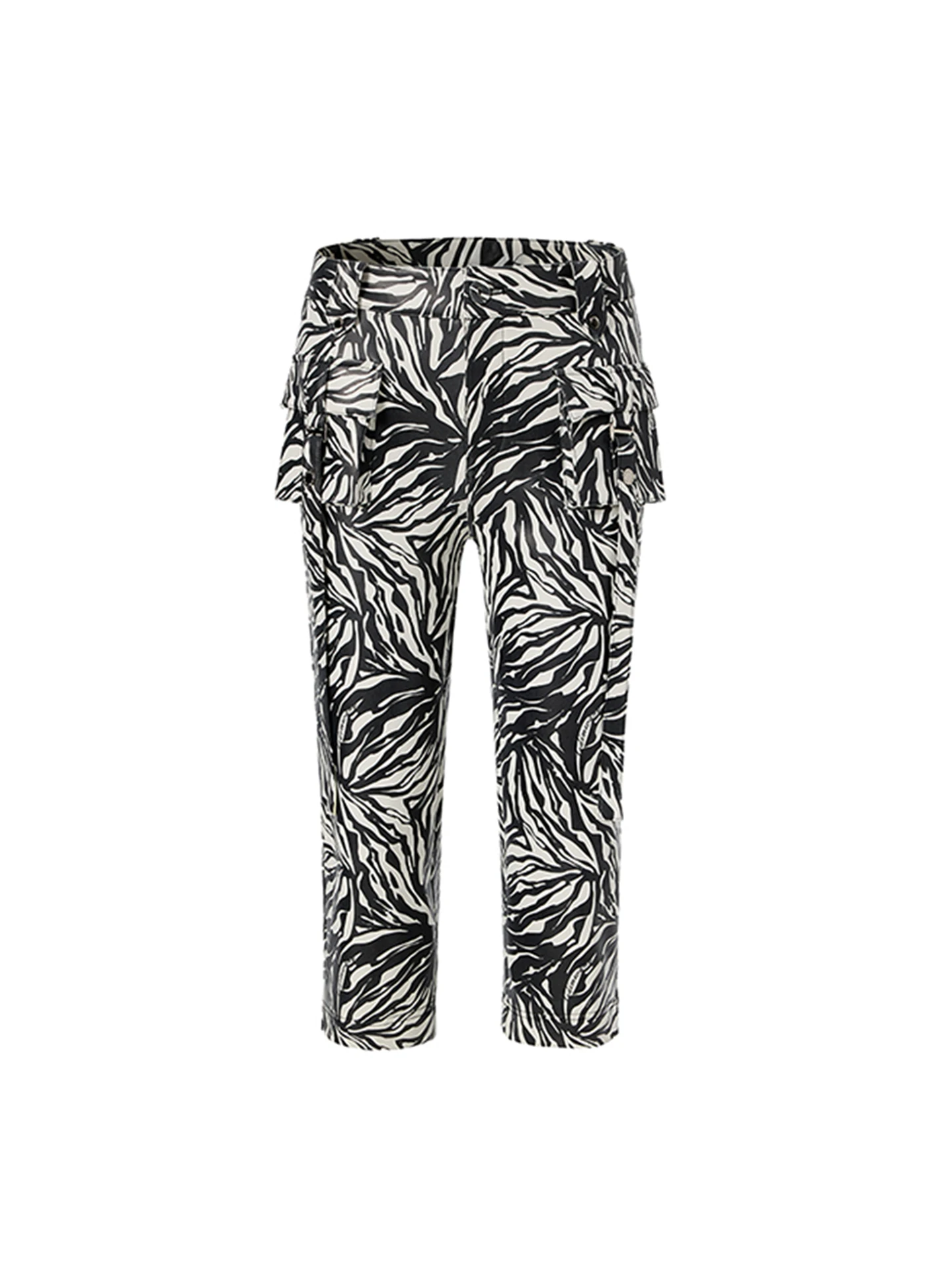 

LEDIM WANG White Label Zebra Patterned Workwear Leather Pants Women's Slim Fit Six-Part Autumn Winter New Sle Straight Leg