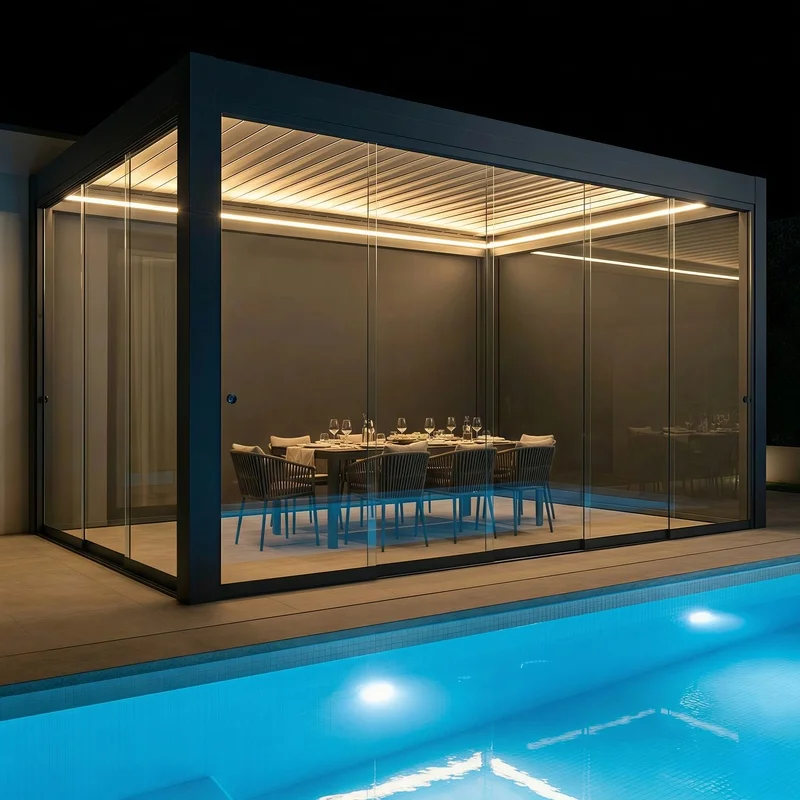Panel Pergola Integrated LED Lighting Balcony Backyard Patio Poolside Aluminium Outdoor Eco-Friendly Gazebo 3x4 4x6