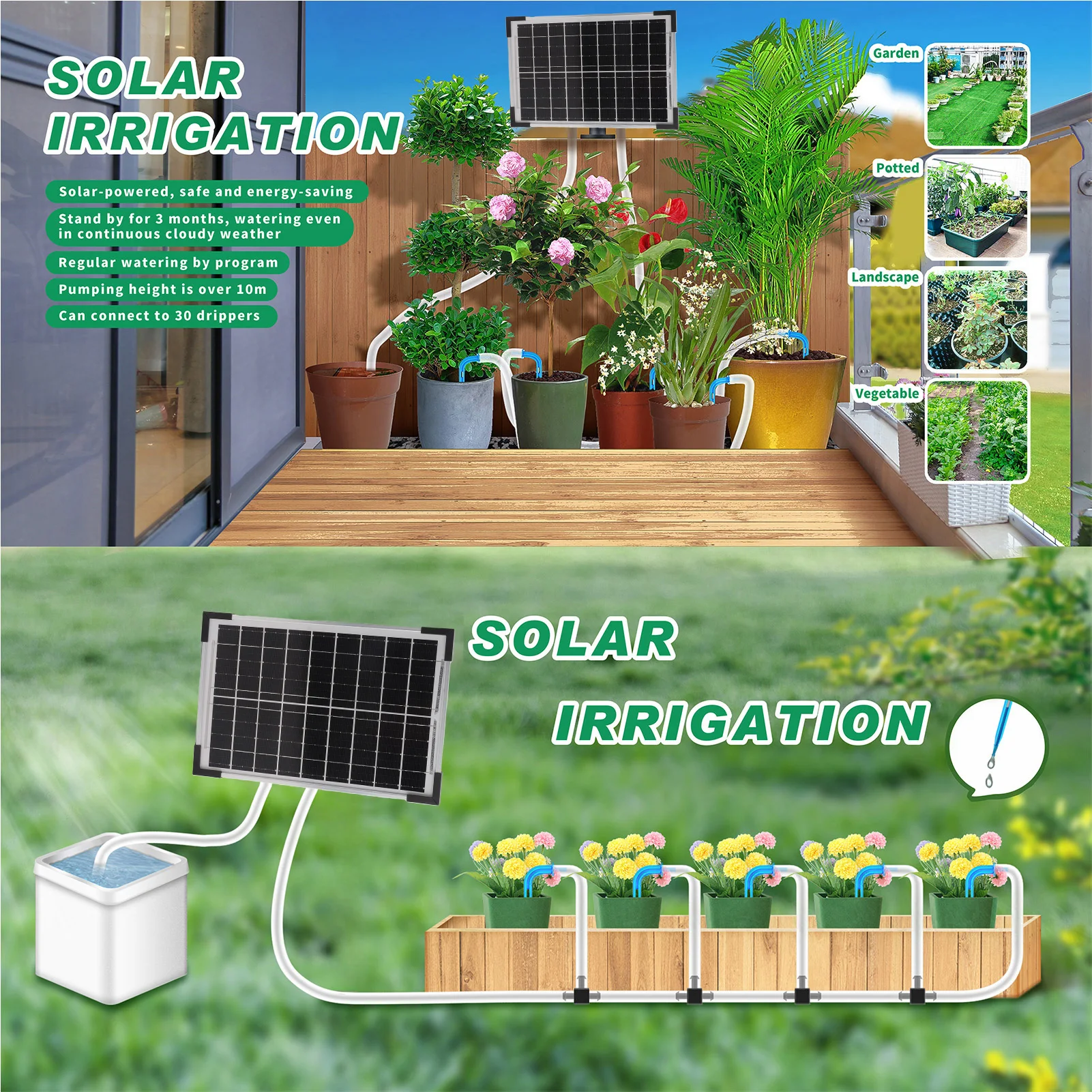 Solar Auto Drip Irrigation System Solar Powered Drip Irrigation Kit Built-in 2200mAh Battery Supported 30 Pots 7 Timer Modes