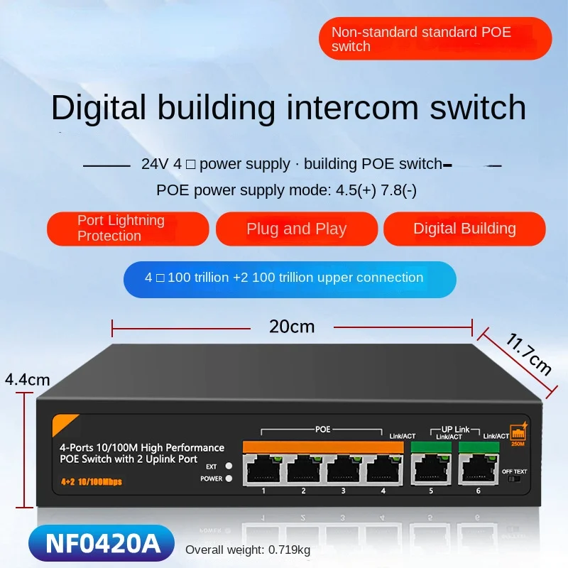 4 Port Poe Switch Manufacturer 2 Uplink Poe 15V/24V Network 4 Ports 100 Megabit Unmanaged PoE Switch