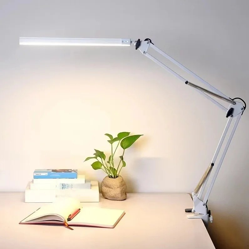 33CM LED Long Arm Folding Study Lamp - Three Color Temperature Eye-Protection Reading Work Desk Lamp with Clip