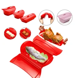 Silicone Steaming Fish Bowl Silicone Steamer Cage Fish Steamer Dish Microwave Oven with Cover Silicone Steaming Box Kitchen Tool