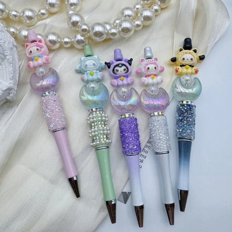 

Cartoon Anime Sanrio HelloKitty Crystal Sparkling Diamond Rotating Ballpoint Pen Cute Student Bead Pen Stationery Christmas Gift