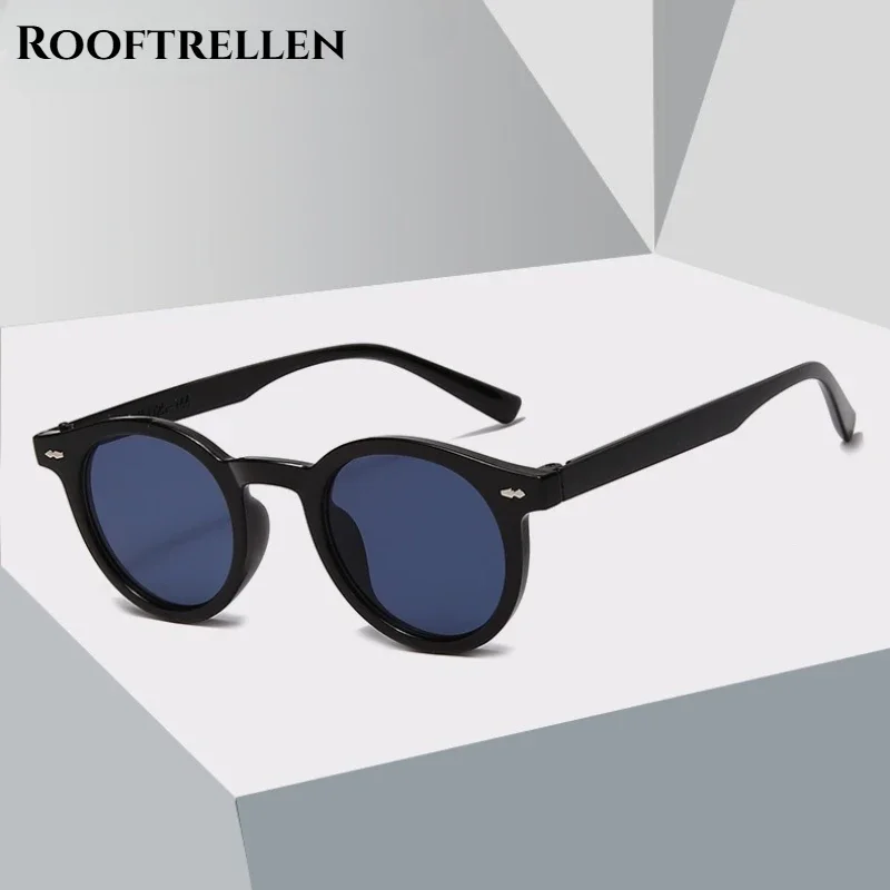 Lunettes de soleil rondes vintage en coquille pour femmes et hommes, design de marque 2024, rétro, rivets, verres jaunes et bleus, lunettes de soleil carrées pour femmes, UV400